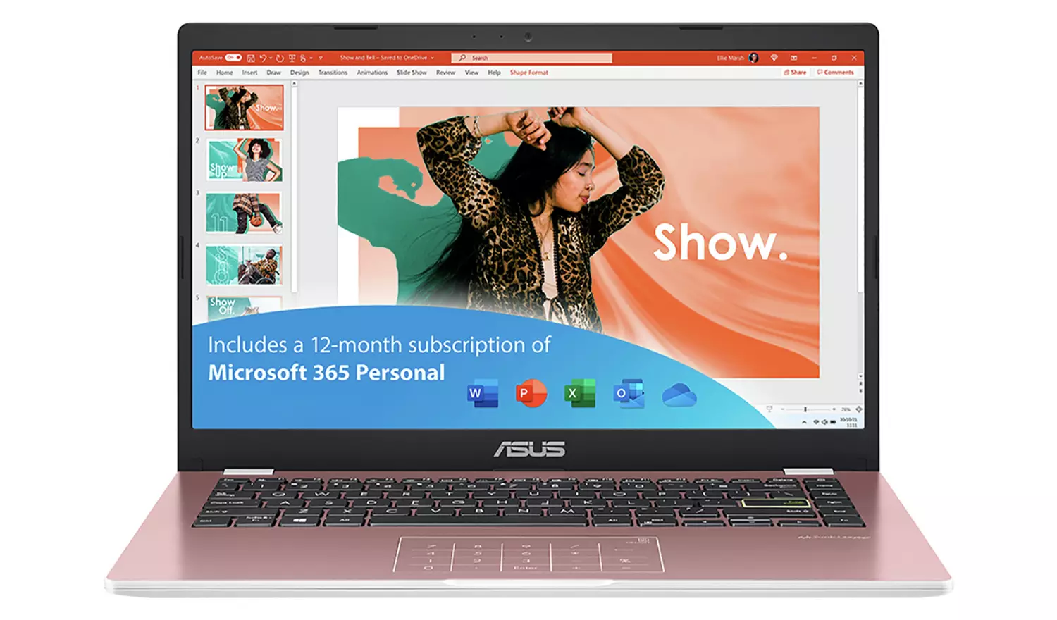 ASUS E410 14in 4GB 128GB Laptop -Pink + Microsoft 365 Bundle