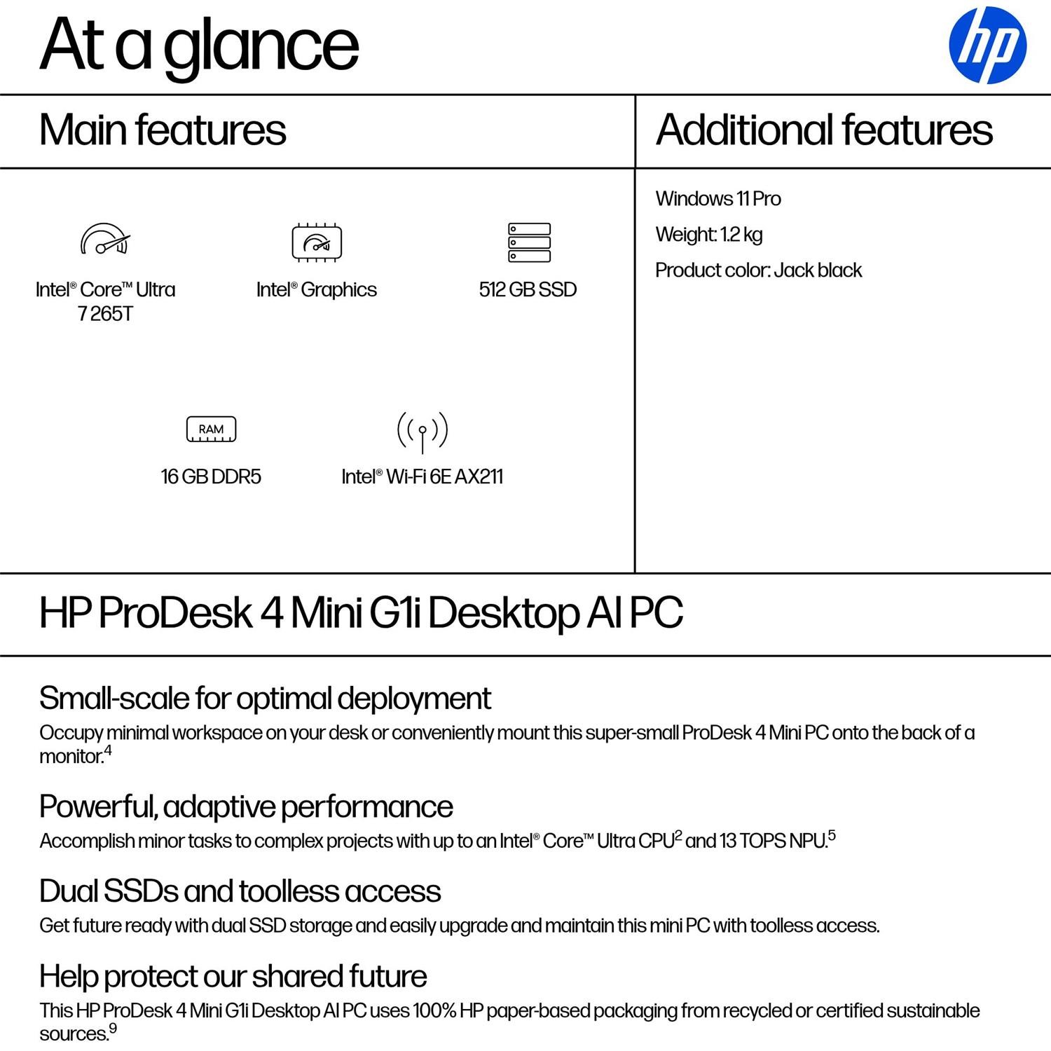 HP ProDesk 4 Mini G1i AI Intel Core Ultra 7 265T 16GB RAM 512GB SSD Windows 11 Pro Mini PC - Image 3