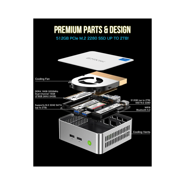 GMKTec NucBox M3 Intel Core i5-12450H 16GB RAM 512GB SSD Windows 11 Pro Mini PC - Image 4